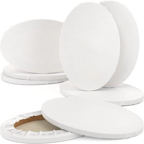 Stretched Canvas 6 Pack 8x12,12x16 inches Oval Blank Canvases, 100% Cotton Art Supplies for Acrylic Pouring and Oil Painting
