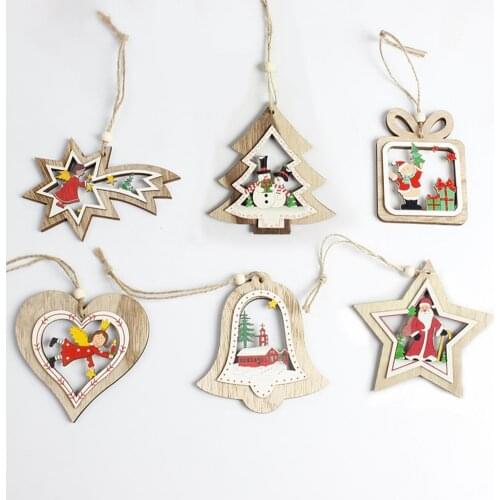 Christmas Wooden Pendants Xmas Tree Hanging Ornaments DIY Wood Crafts For Home Christmas Party New Year Decorations