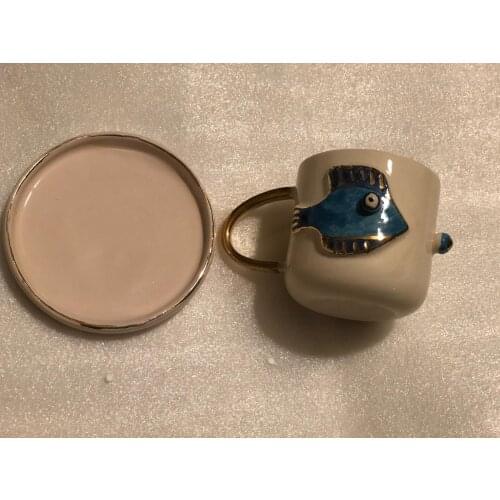 Handmade High Quality Ceramic fish evil eye Turkish Coffee Cup and Saucer office cafe cup design
