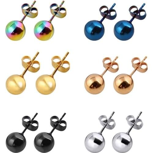 Punk Stainless steel Small Ball Stud Earrings for Women Geometry Gothic Round Piercing Ear Jewelry Men Earrings