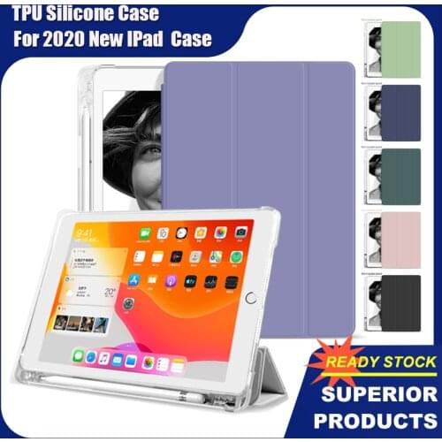Silicone Case With Pencil Holder for New IPad Pro 2021 11 12 9 Air4 10.9 8th 10 2 Mini 5 Transparent TPU Tablet Protective Cover