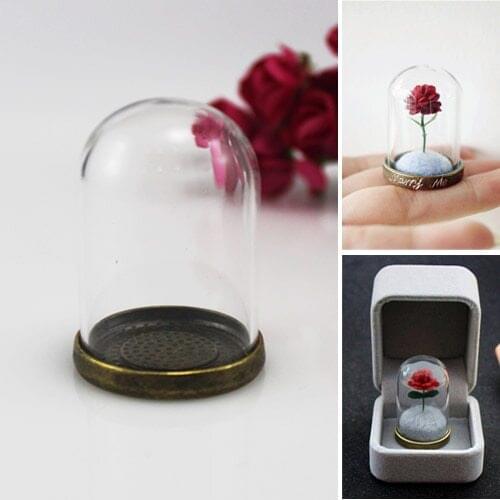 2PCS Little Prince Rose Glass Dome With Pendant Base Top Metal Cap Glass Globe Necklace pendant glass bottle jewelry pendant