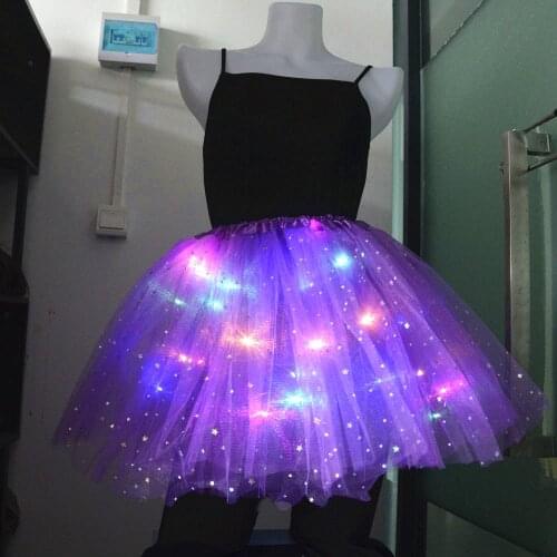 Women LED Skirt Solid Color Neon Light Tutu Stage Ballet Tulle Dancing Skirts Junior To Adult Glowing Wedding Party Christmas