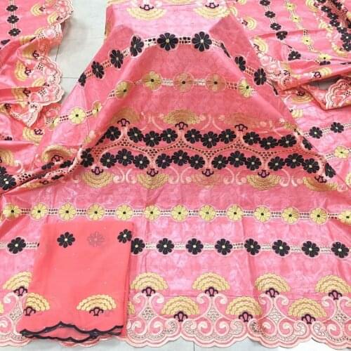 Purple african bazin riche fabric with brode Latest fashion embroidery bazin lace fabric with net lace high quality 7 yards