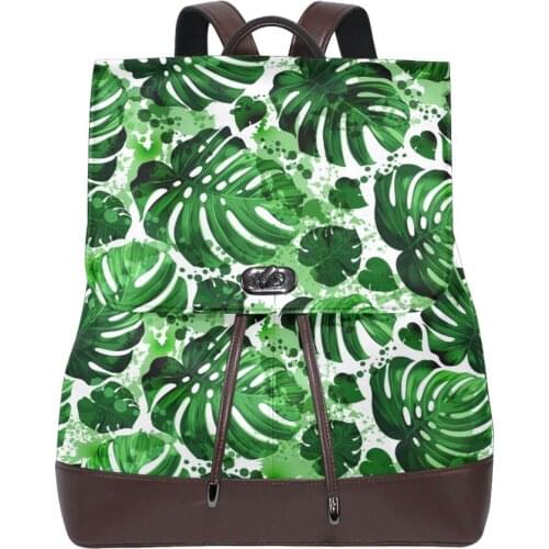 High Quality Rucksacks For Girls Travel Luxury Bagpack Women Leather Backpacks Ladies Tropical Palm Monstera Leaves Female Pack