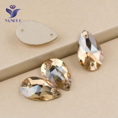 YANRUO 3230 All Sizes GSHA Flatback Teardrop Bright Gems Sew On Strass Rhinestone Crystal For Wedding Dress