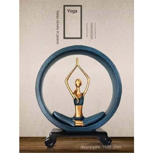 YILUNXI Yoga girl retro crafts lettering artwork resin gym furnishings yoga gym decorations in blue color miniatures