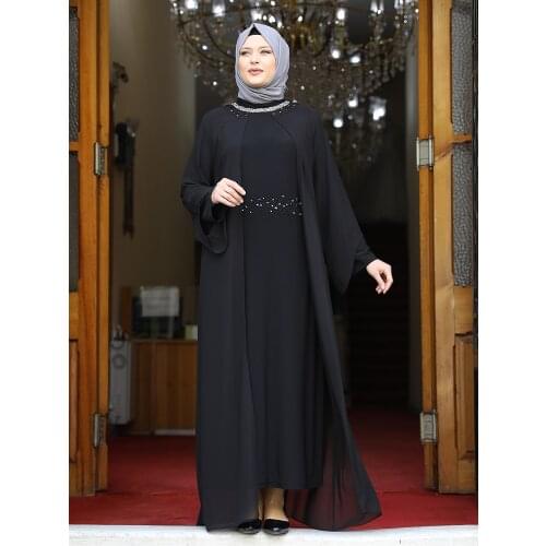 Women Abaya Muslim Islamic Chiffon Hijab Plus Size Clothing High Quality Turkish Made Stone Embroidered Long Stylish Elegant