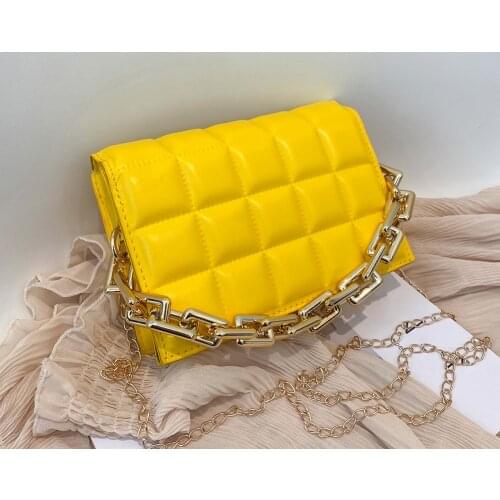 High Quality Lattice Pattern Leather Shoulder Bags for Women 2021 Designer New Thick Chain Retro Female Handbag Crossbody Bag