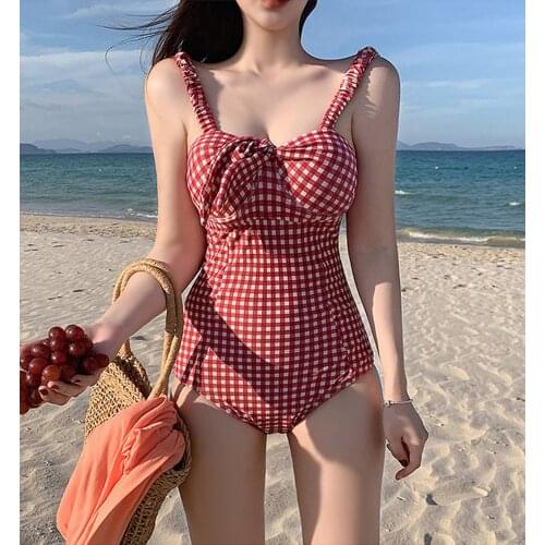 40# Women Bikinis Set Купальники Сплошные Sexy Bow Plaid Printing Cute Multicolor Maillot Sweat Kawaii Korea Swimsuit Bikini