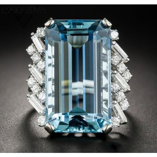 Womens 925 Silver Inlaid Blue AAA Zircon Ring Wedding Engagement Birthday Holiday Gift Silver Jewelry Wholesale