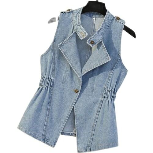 Womens Vests Fashion Design Denim Vest Female Spring Autumn Sleeveless Tops Jacket Women Jean Waistcoat Outerwear All Match