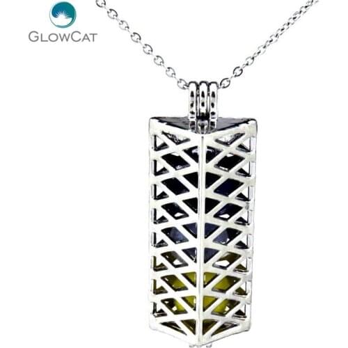K191 Silver Cross Rectangle Locket Pendant Necklace Stone Bead Cage Steel Chain Aroma Essential Oil Diffuser Locket