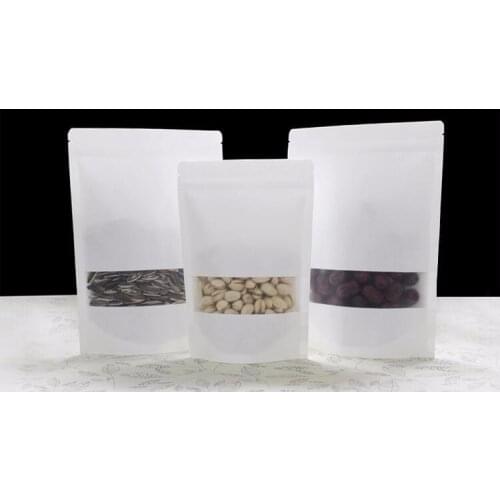 100pcs Scrub White Kraft Paper Bag Storage CPP Stand Up Zip/ziplock Packaging Bags With Window For Food/tea Small Mini Gift Bag