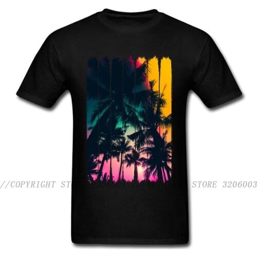 2018 Summer Feelings Palm Tree Striped Black Tee Shirts Custom Men Top Cotton T-shirt Valentines Gift Art Design