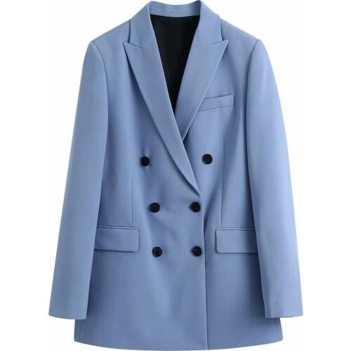 2021 Spring New Solid Color Double-breasted Blazer Womens Korean Office Lady Long Sleeve Oversized Blazer Caot