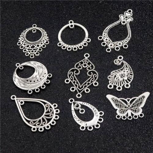 9 pairs/Lot Bohemia Vintage Earrings Connector Pendants Charm For DIY Making Jewelry Butterfly Flower Retro Necklace Accessories