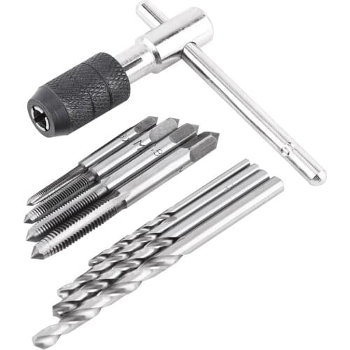 ANENG 9PCS/Set Screw Taps & T-Shaped Wrench & Twist Drill Bits Threading Tapping Hand Tool Kit Tapping Tools High Quality