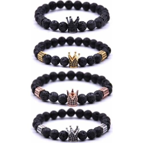 ASHMITA CZ 8mm Lava Rock Anxiety Essential Oil Diffuser Beads Bracelet for Men Women Elastic Stone Yoga Matte Onyx Bangle