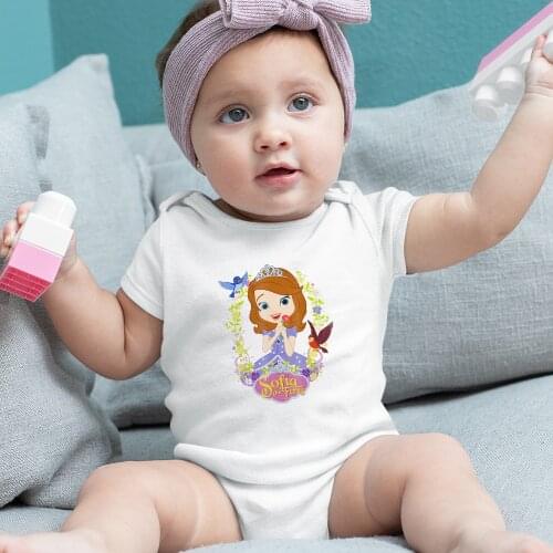 Short Sleeve Toddler Bodysuits Disney Sofia Cartoon Pattern Baby Girl Boy Kawaii Casual Onesie 0-24M Summer New Products Comfort