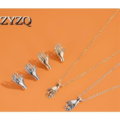 ZYZQ Punk Style Palm Earrings Simple Retro Palm Necklace Clavicle Chain New Personality Jewelry For Women