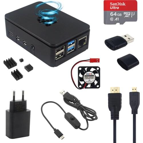 Raspberry Pi 4 B ABS Case Upgraded Plastic Box Enclosure Shell support Cooling Fan Optional Heatsink Power Adapter Video Cable