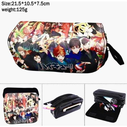 Pencil Case Anime Haikyuu Student Zipper Penbag Nylon Casual Makeupbag Portable Women Travel Cosmetic Bag Stationery Bags