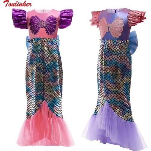 Christmas Girls Mermaid Bowknot Yarn Fishtail Princess Costume Kids Children Carnival Fancy Halloween Party Holiday Dresses