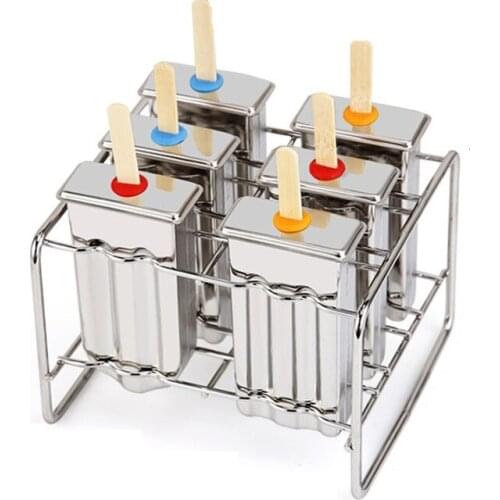 6 Molds Stainless Steel Ice Cream Mold Popsicle Mold DIY Fruit Ice Cream 6 Holes