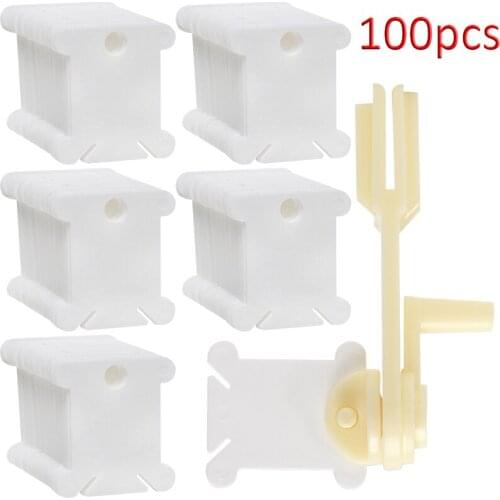 Imzay 100Pcs Transparent Cardboard Floss Bobbins With 1Pcs Bobbin Winder,Floss Bobbins Set For Craft DIY Embroidery