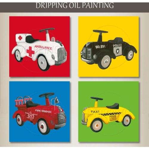 Modern Design Hand-painted High Quality Lovely Car Oil Painting Ambulance Taxi and Police Car Oil Painting For Wall Decoration
