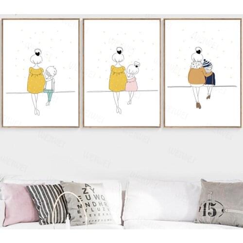 Cartoon Woman Girl Boy Minimalism Nursery Wall Art Canvas Painting Nordic Posters And Prints Wall Pictures Baby Kids Room Decor