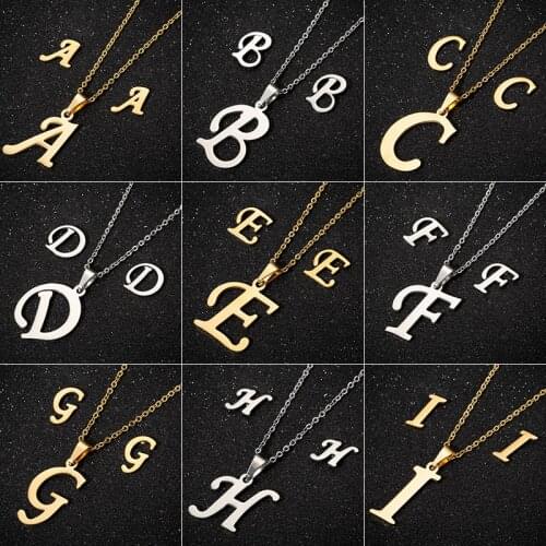 AsJerlya Stainless Steel 26 Letters Initial Necklace for Women Alphabet Necklaces Pendants Kolye Collier Friends Family Necklace