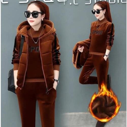 Women Suit Tracksuit Winter 3 Piece Set Hoodies+Vest+Pants Casual Suit Plus Velvet Warm Sporting Womens Suits Female Clothes 02