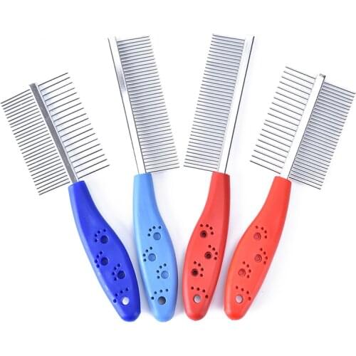 1Pc Metal Pet Cat Dog Trimmer Grooming Comb Brush Comb Rake Hair Shedding Flea Blue Red