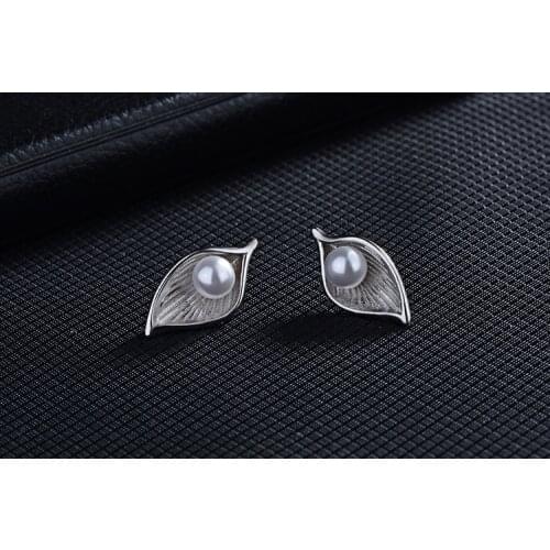 Fashion Freshwater Pearl Stud Earring Leaf Design Earings For Women Wild 925 Sterling Silver Jewelry New Brand Girl Ear Jewelry