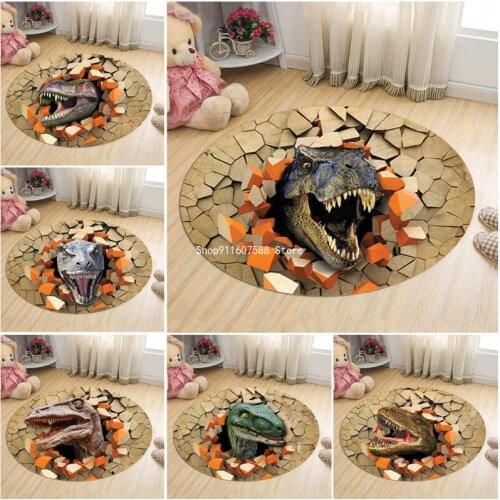 Cartoon Round Floor Mat Animal Funny Dinosaur 3D Bathroom Kitchen Carpet House Door Mat for Kids Boys Living Room Non-slip