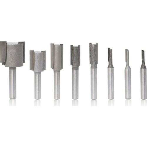 7pcs/set 1/4" Shank Straight Router Bit Set T-slot Double-edged Straight Knife Plane Clearing Knife Cutting for Woodworking Tool