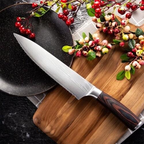 Frozen Meat Knife Bread Fruit Kitchen Serrated Chef Knife Stainless Steel Cutting Frozen Meat Serrated Barbecue Kitchen Cutting