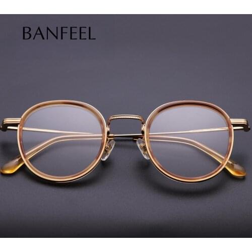 Women Alloy Optical Eyeglasses Frame Men Vintage Handmade Acetate Korean Yeti Myopia Hyperopia Prescription Retro Round Eyewear