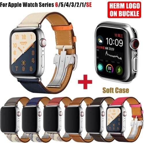 Leather Single Tour Deployment Buckle For Apple Watch 6 5 4 3 2 1 SE Watchband With Original Logo for iWatch 44MM 40MM 42MM 38MM