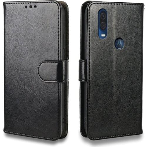 Luxury Case For Motorola One Vision Power Action Macro Zoom Fusion Case Flip leather Wallet Card Slot silicone Cover Phone
