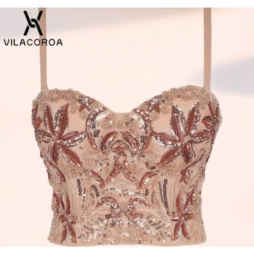 Sequin Stitching Beaded Women Luxury Corset Bra Tube Top Skinny Crop Tops Stage Wedding Camisoles Sexy Sling Camis Shiny Vest