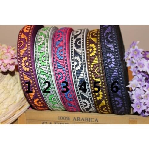 Wide 2.2cm 10yards/lot Polyester folk style Woven Jacquard Ribbon geometry pattern a-7012
