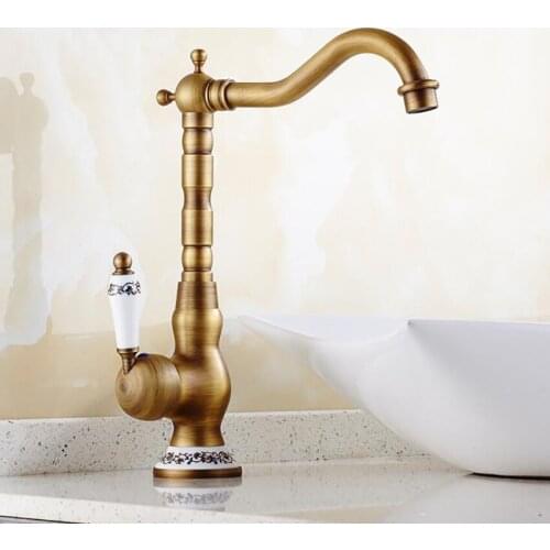 Bathroom Sink Faucet Single Handle One Hole Bathroom Faucet Short/ Tall Body Antique Brass Basin Mixer Tap, Polished Plating