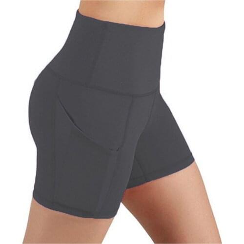 Women Gym Shorts High Waist Lifting Push Up Tight Cycling Sports Leggings + Phone Pocket Jogging Running Fitness Short Pant