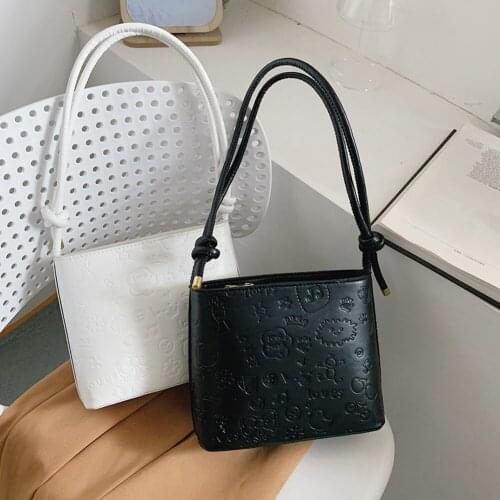 Fashion Women Cartoon Embossed Shoulder Crossbody Bags PU Leather Solid Color Messenger Bag Casual Ladies Flap Handbag Purse New