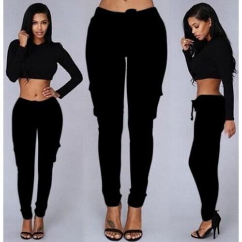 Spring Women Pants multi-bag drawstring tie casual Pants high waist Pants Fashion Best selling 2019 Solid color