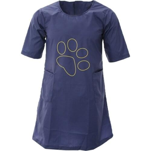 Waterproof Nylon Pet Grooming Apron With Professional Pocket Pet Apron Dark Blue