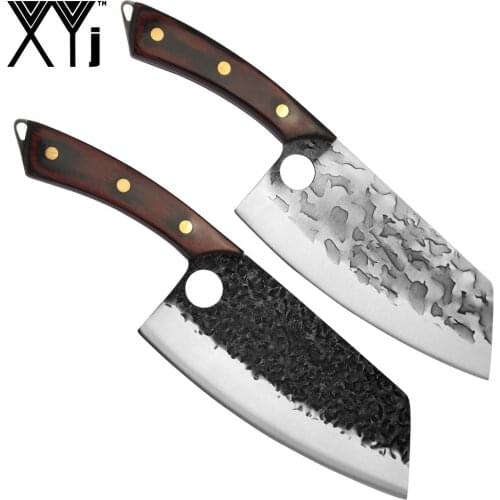 XYj 7.5 Inch Hammer Forged Kitchen Cooking Knife Full Tang Wooden Handle Square Head Slicing Knife Quality Steel Accessories